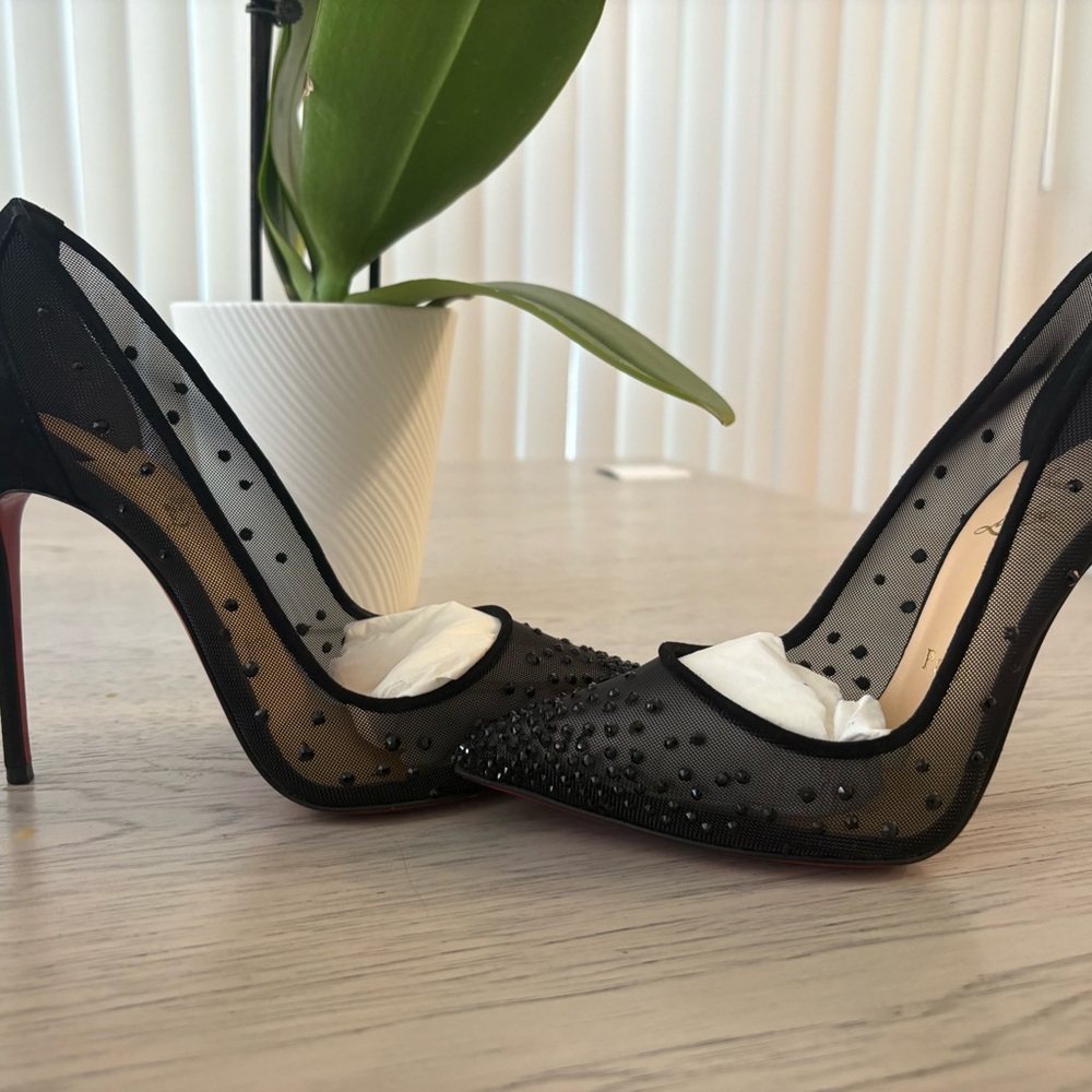Christian Louboutin Black Mesh Heels with Red Soles